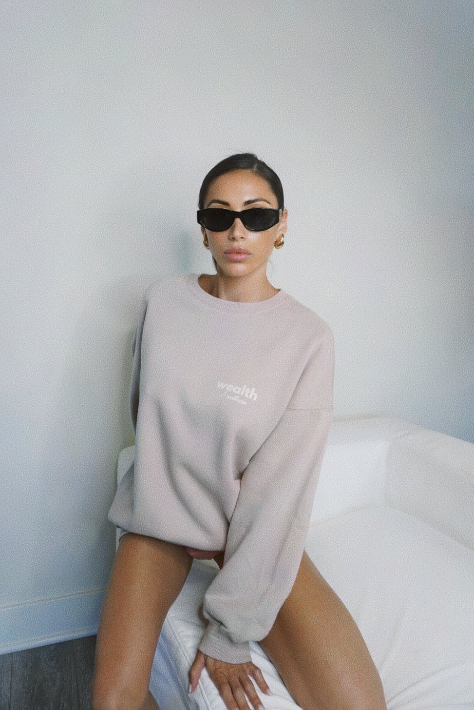 Wealth & Wellness Club Tan Oversized Crewneck Sweatshirt