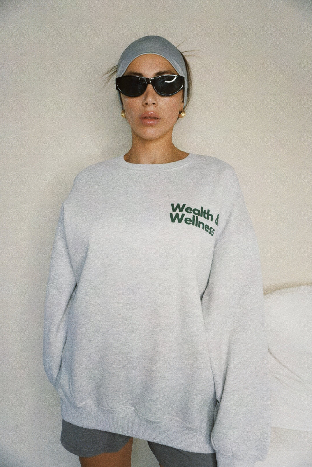 Wealth & Wellness Grey and Dark Green Oversized Crewneck Sweatshirt