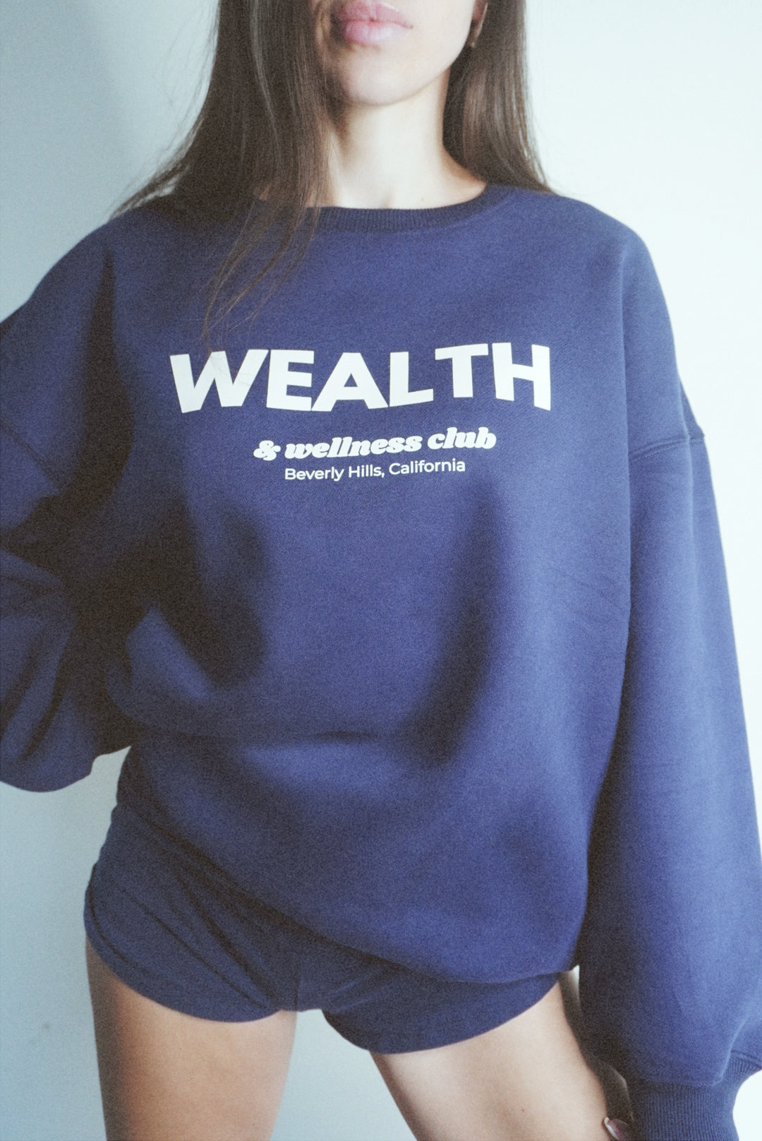 Wealth & Wellness Club Navy Blue Oversized Crewneck Sweatshirt