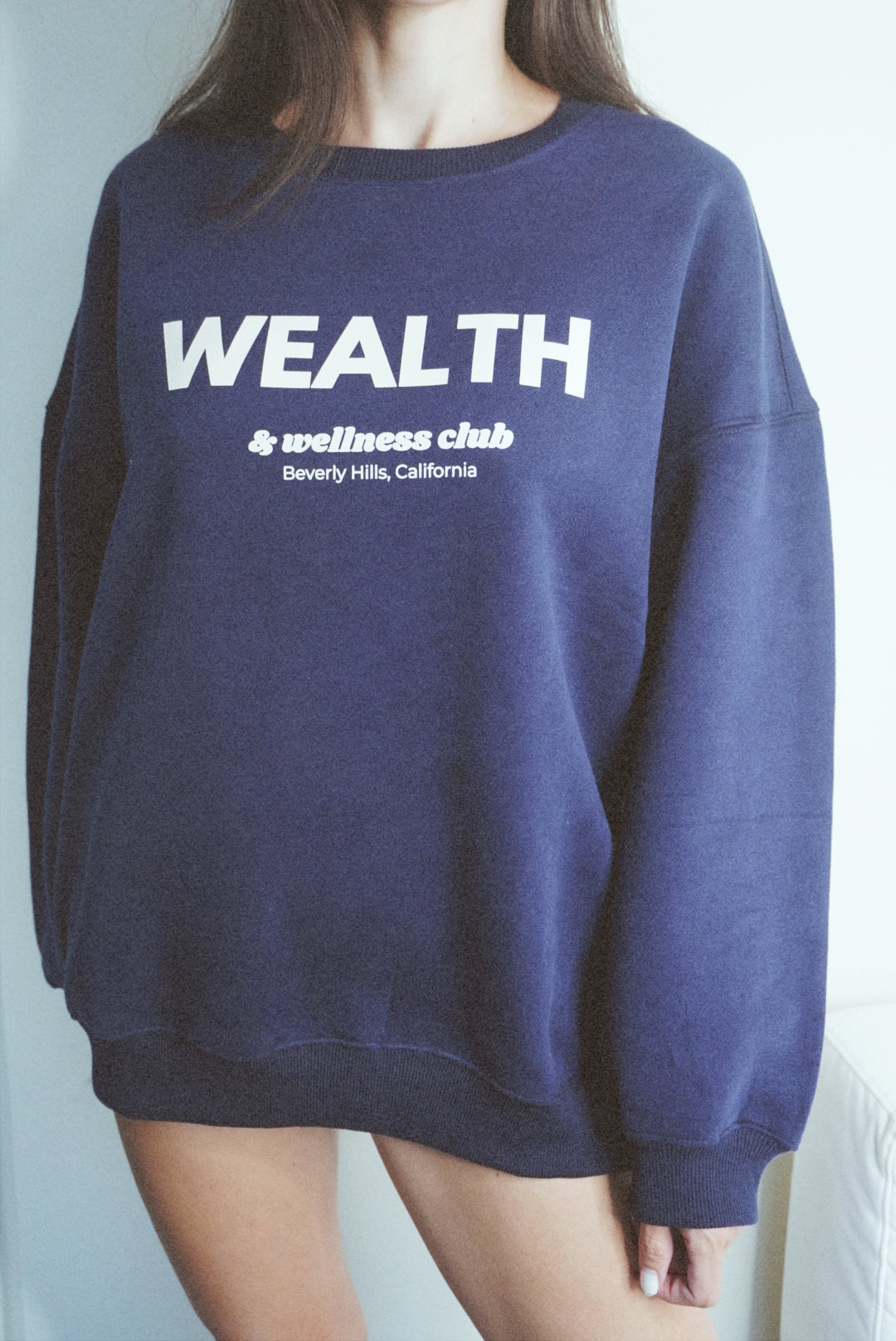 Wealth & Wellness Club Navy Blue Oversized Crewneck Sweatshirt