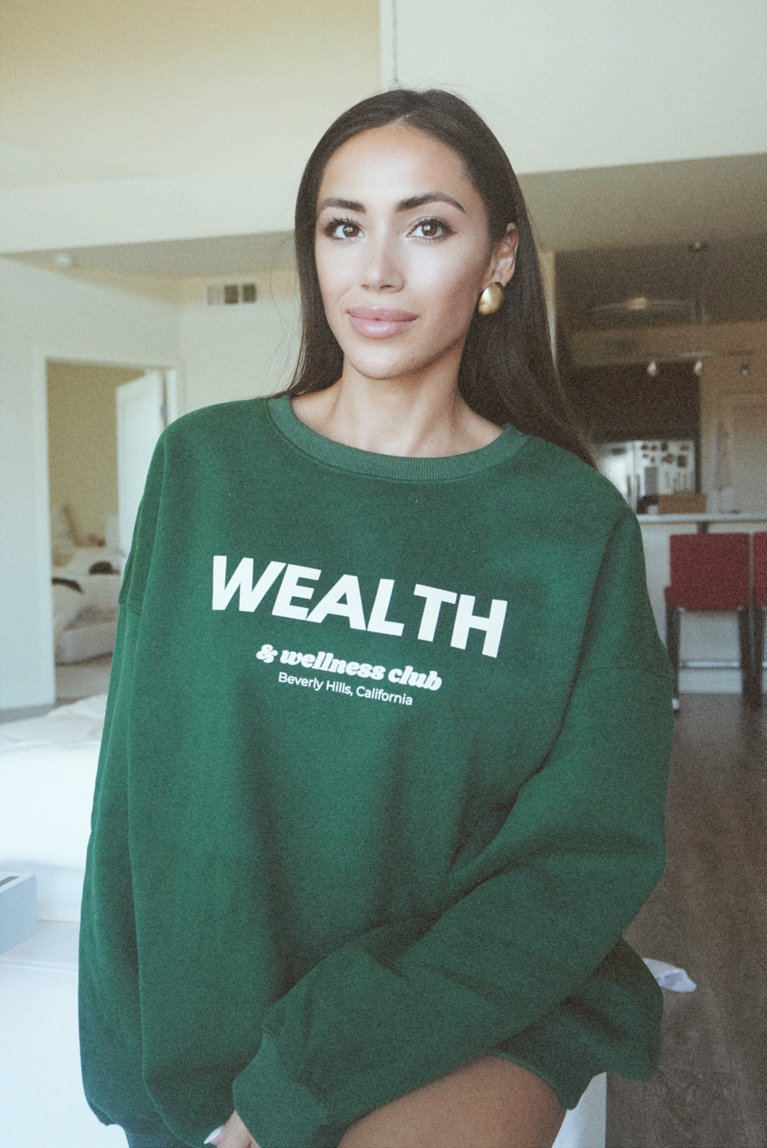 Wealth & Wellness Club Dark Green Oversized Crewneck Sweatshirt
