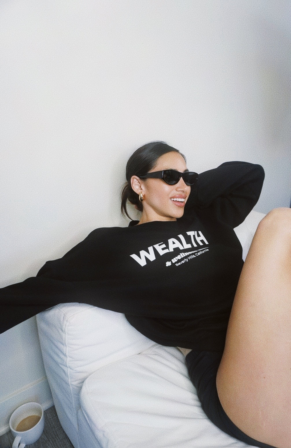Wealth & Wellness Club Black Oversized Crewneck Sweatshirt