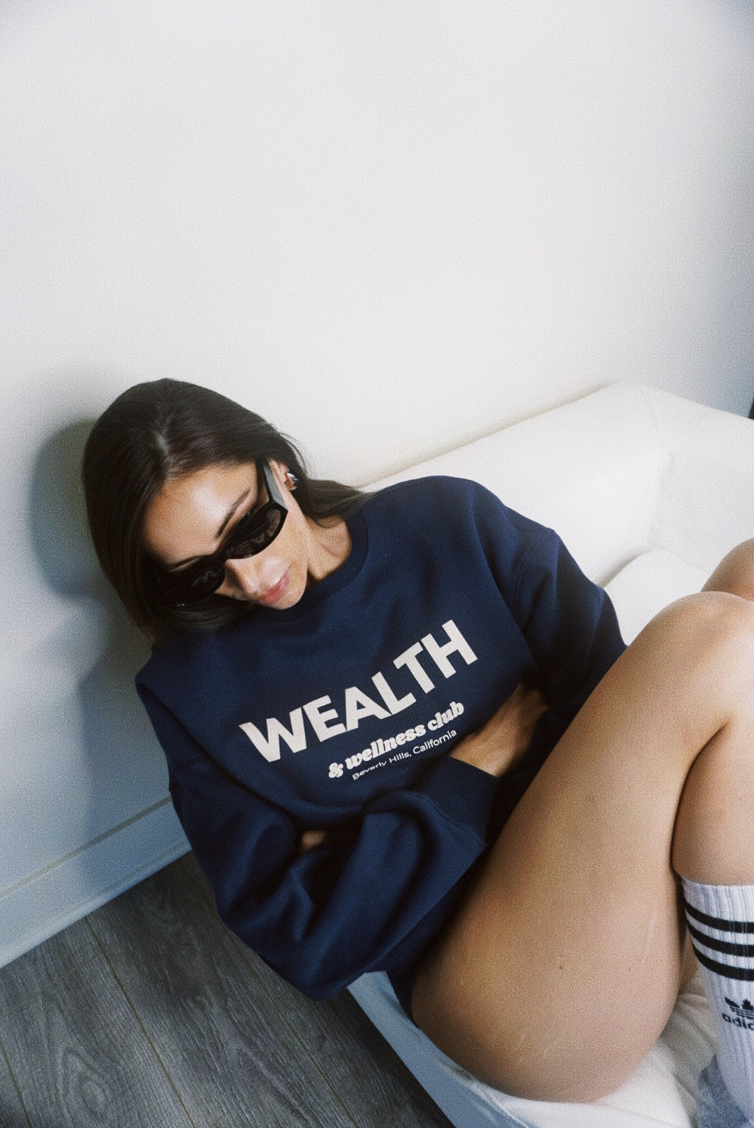Wealth & Wellness Club Navy Blue Oversized Crewneck Sweatshirt