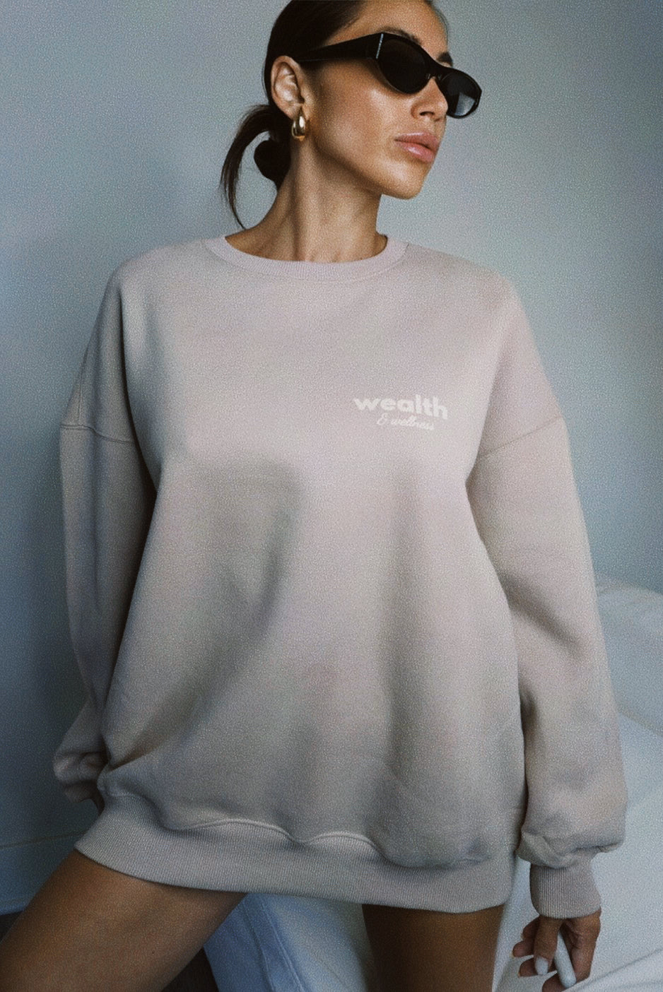 Wealth & Wellness Club Tan Oversized Crewneck Sweatshirt