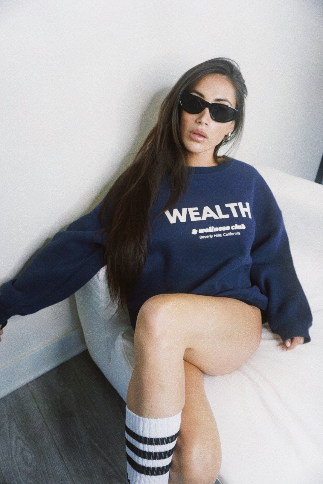 Wealth & Wellness Club Navy Blue Oversized Crewneck Sweatshirt