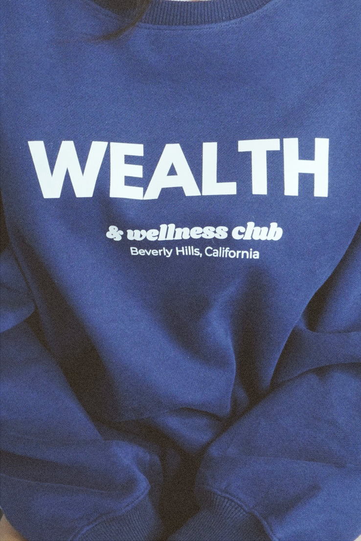 Wealth & Wellness Club Navy Blue Oversized Crewneck Sweatshirt