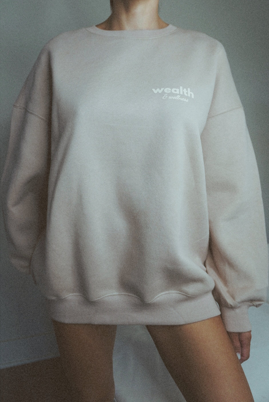 Wealth & Wellness Club Tan Oversized Crewneck Sweatshirt