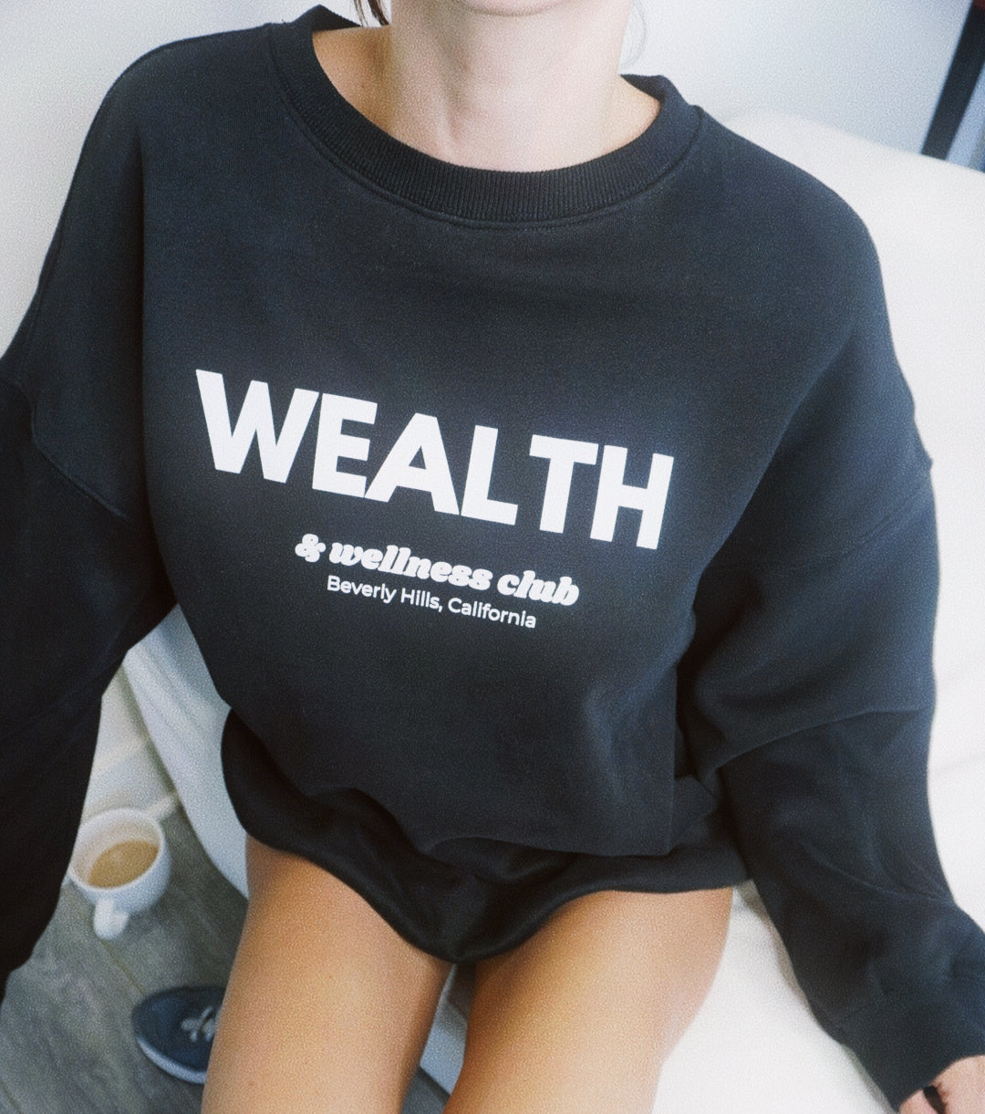Wealth & Wellness Club Black Oversized Crewneck Sweatshirt