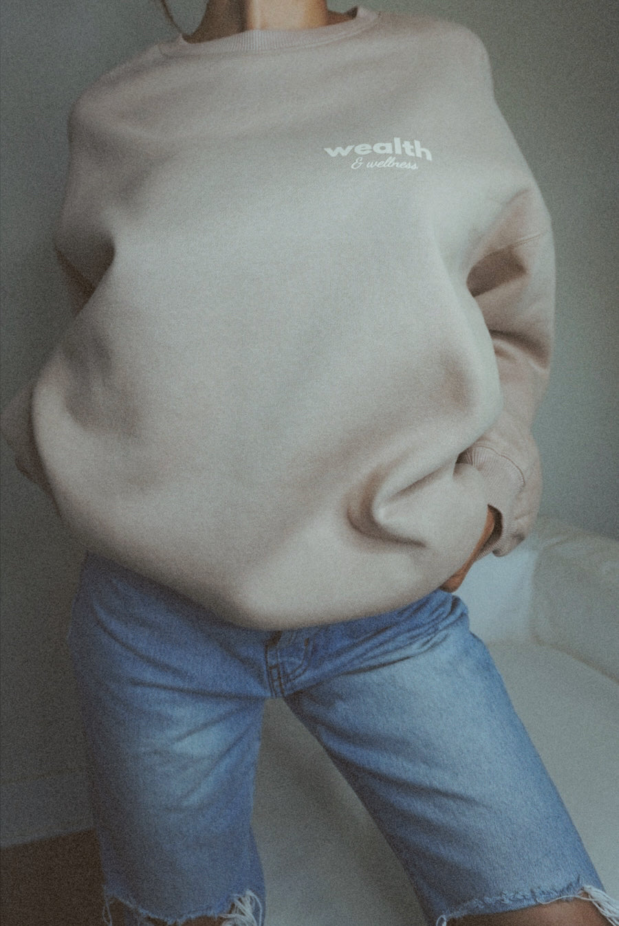 Wealth & Wellness Club Tan Oversized Crewneck Sweatshirt