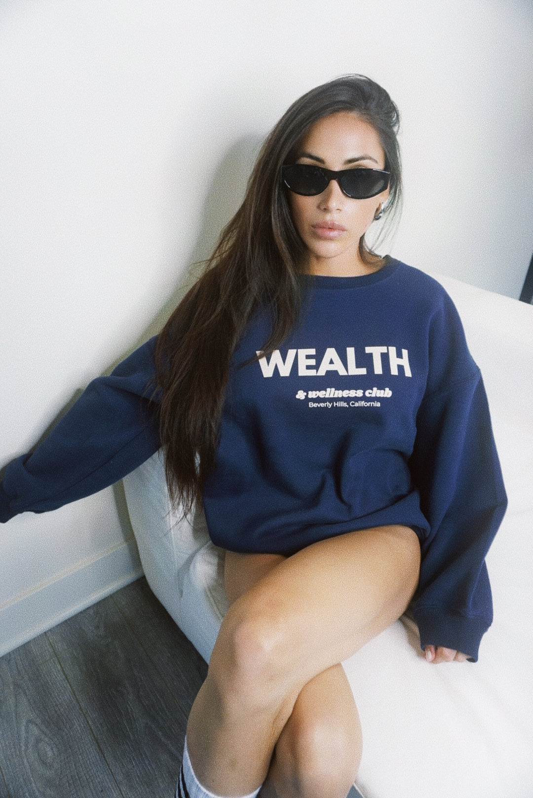 Wealth & Wellness Club Navy Blue Oversized Crewneck Sweatshirt