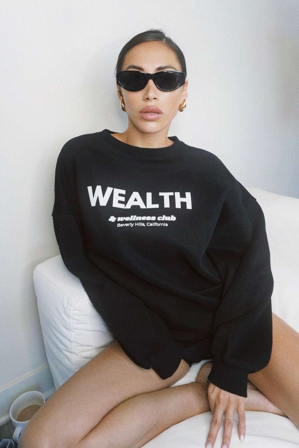 Wealth & Wellness Club Black Oversized Crewneck Sweatshirt