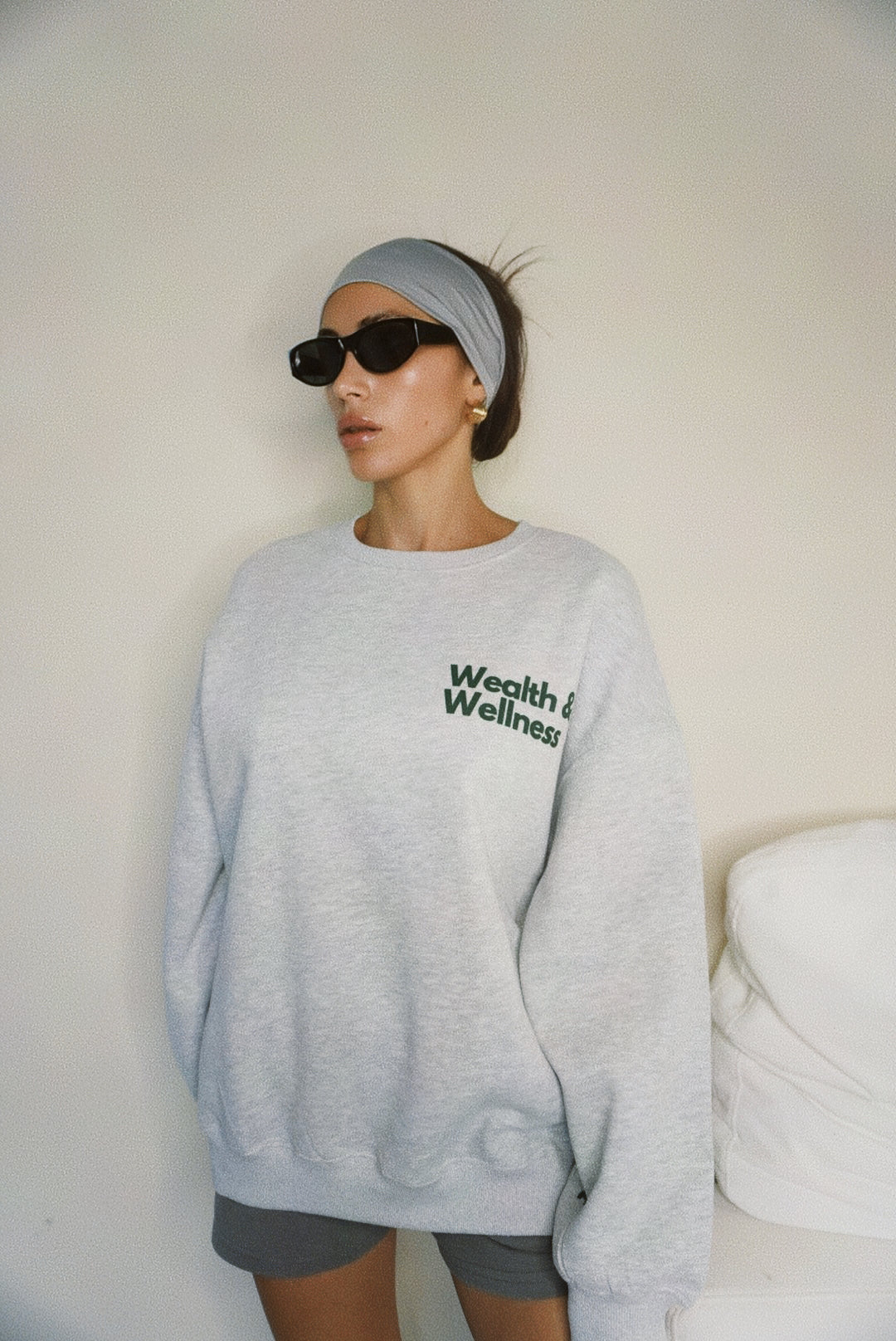 Wealth & Wellness Grey and Dark Green Oversized Crewneck Sweatshirt