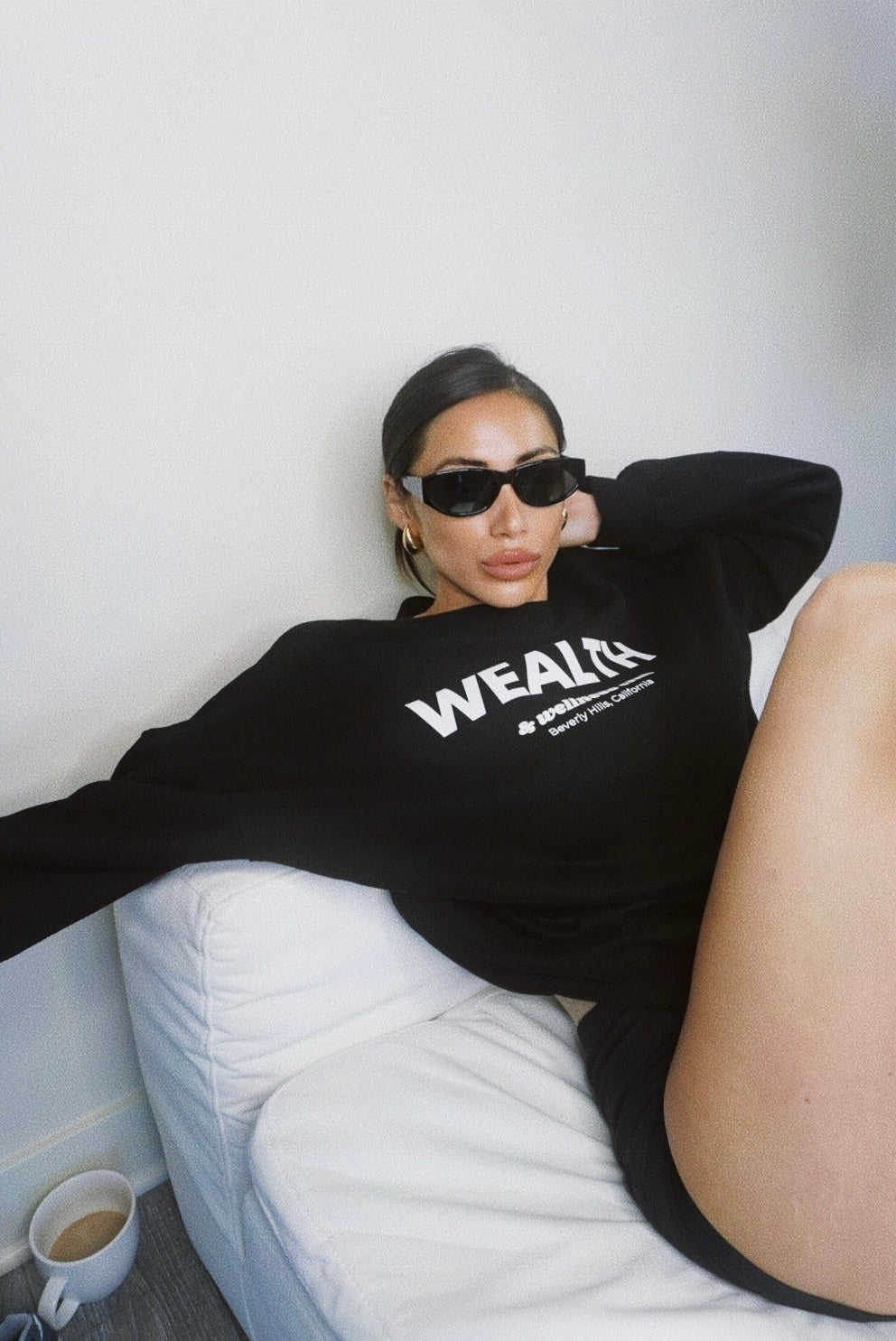 Wealth & Wellness Club Black Oversized Crewneck Sweatshirt