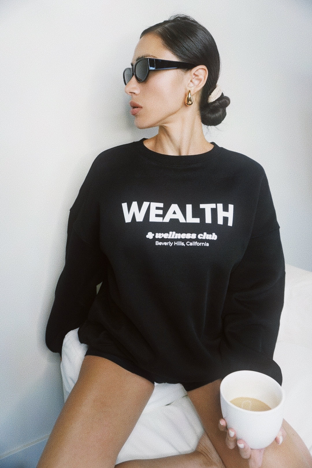 Wealth & Wellness Club Black Oversized Crewneck Sweatshirt