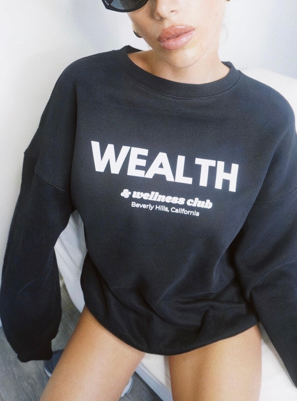 Wealth & Wellness Club Black Oversized Crewneck Sweatshirt