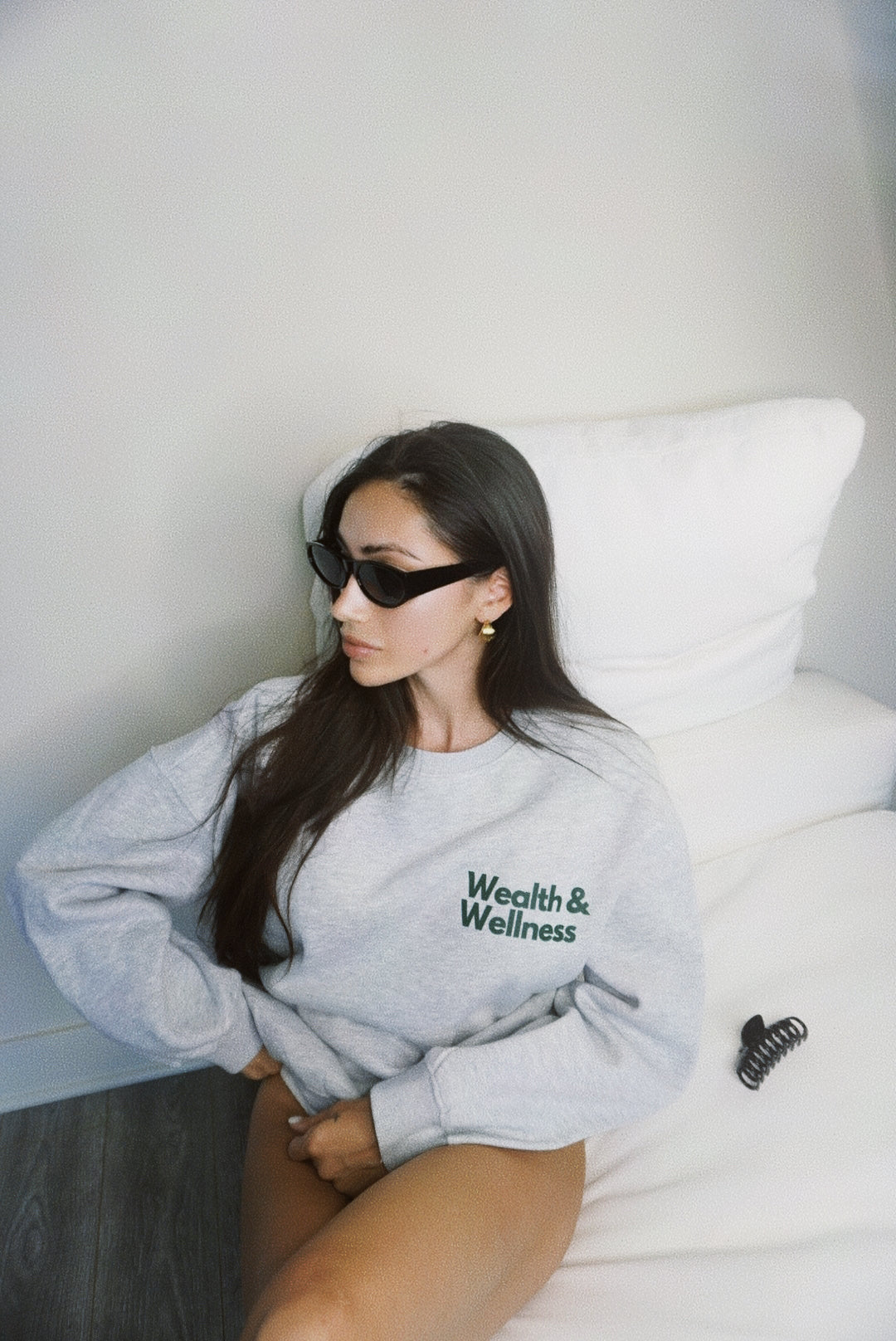 Wealth & Wellness Grey and Dark Green Oversized Crewneck Sweatshirt
