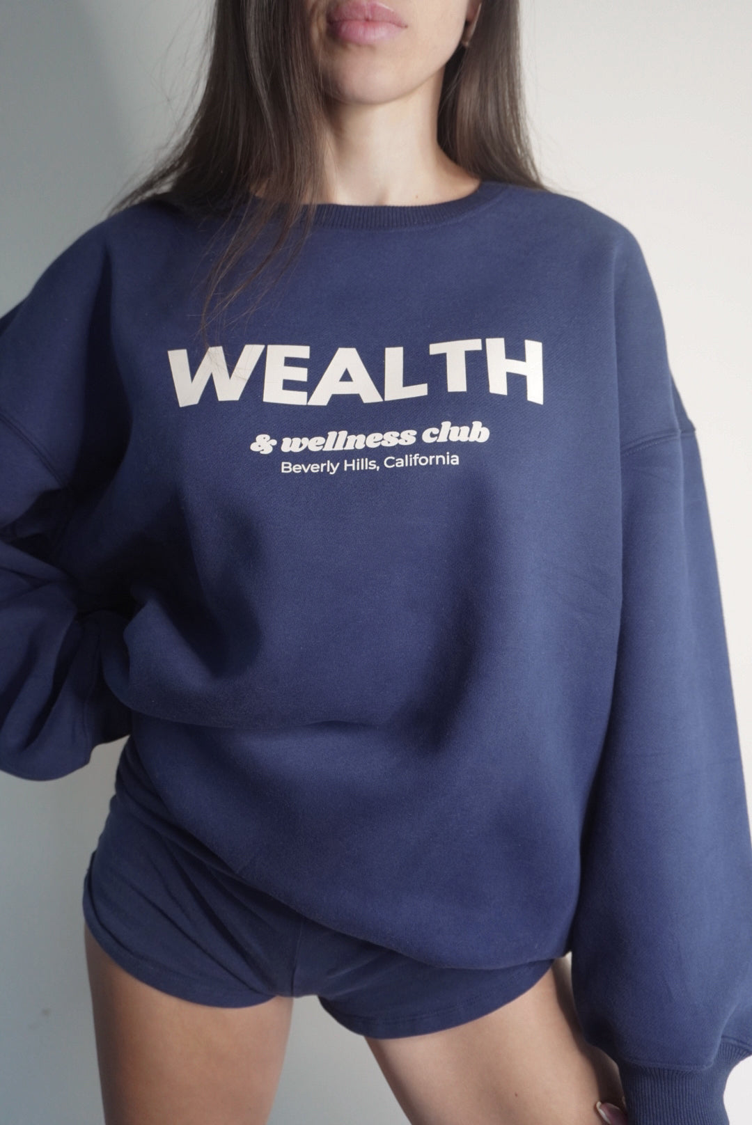 Wealth & Wellness Club Navy Blue Oversized Crewneck Sweatshirt