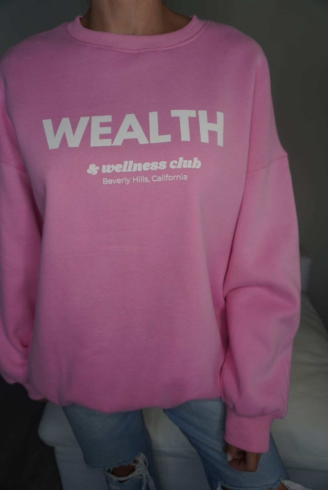 Wealth & Wellness Club Pink Oversized Crewneck Sweatshirt