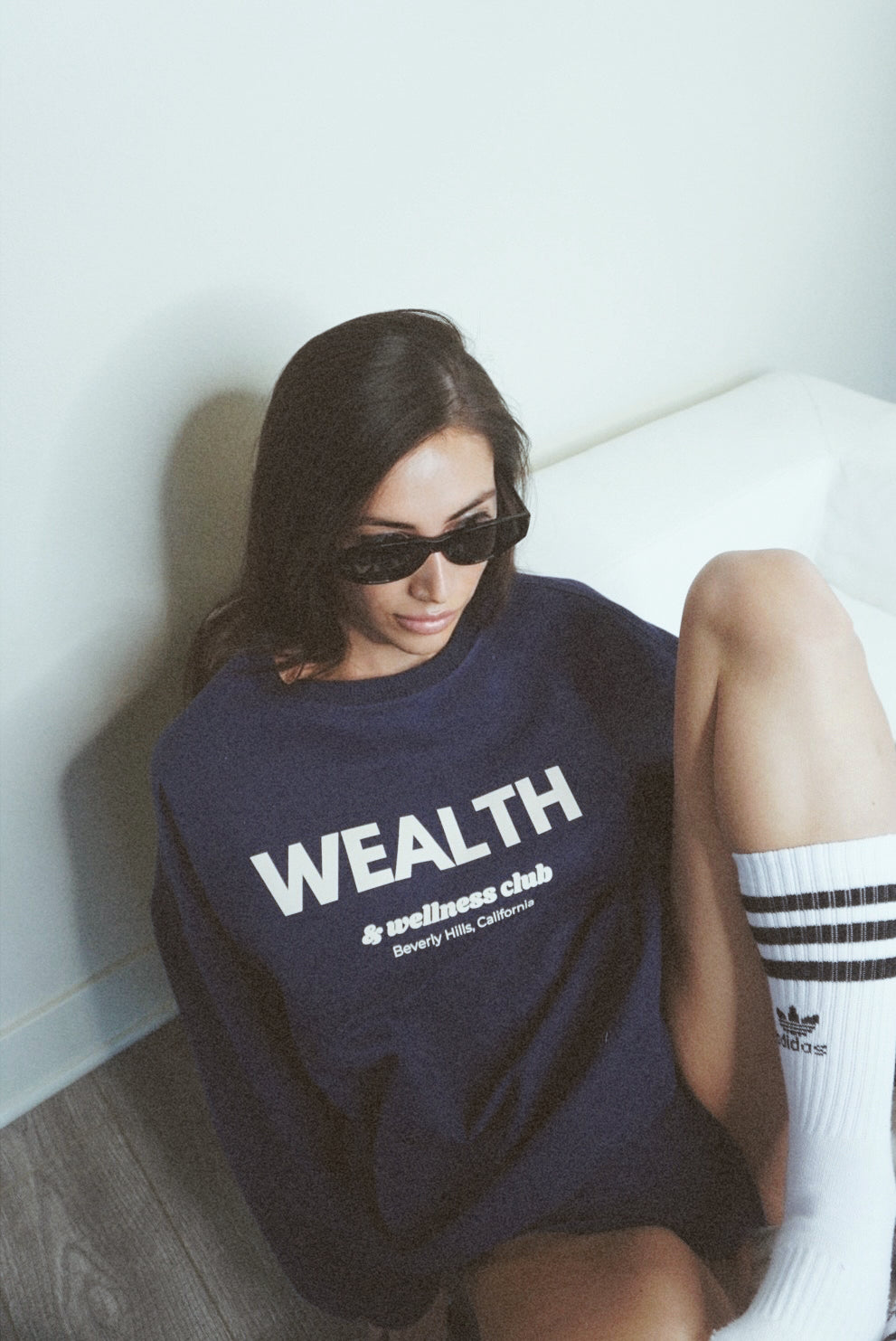 Wealth & Wellness Club Navy Blue Oversized Crewneck Sweatshirt