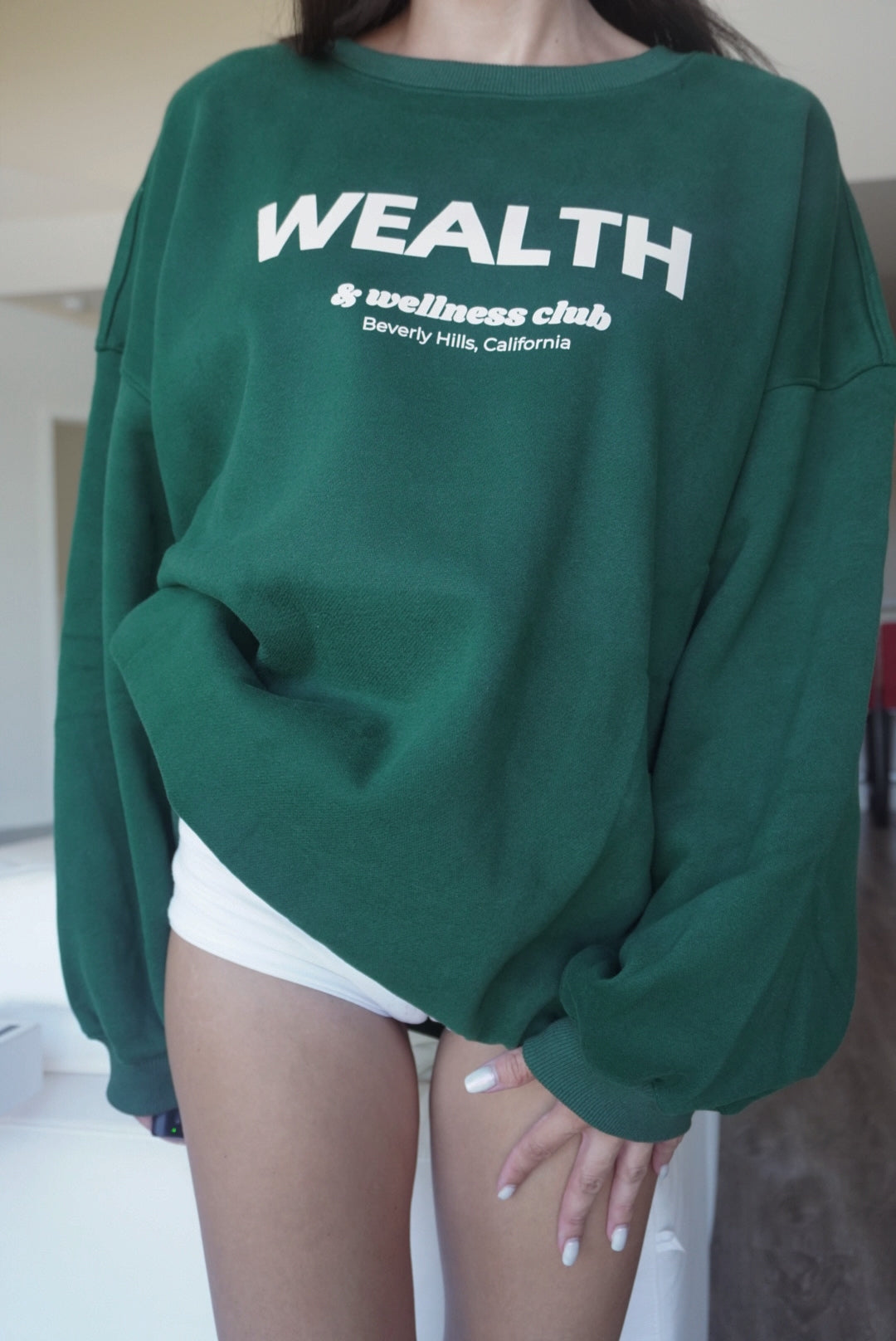 Wealth & Wellness Club Dark Green Oversized Crewneck Sweatshirt