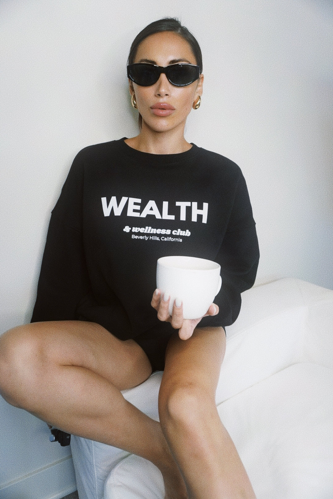 Wealth & Wellness Club Black Oversized Crewneck Sweatshirt