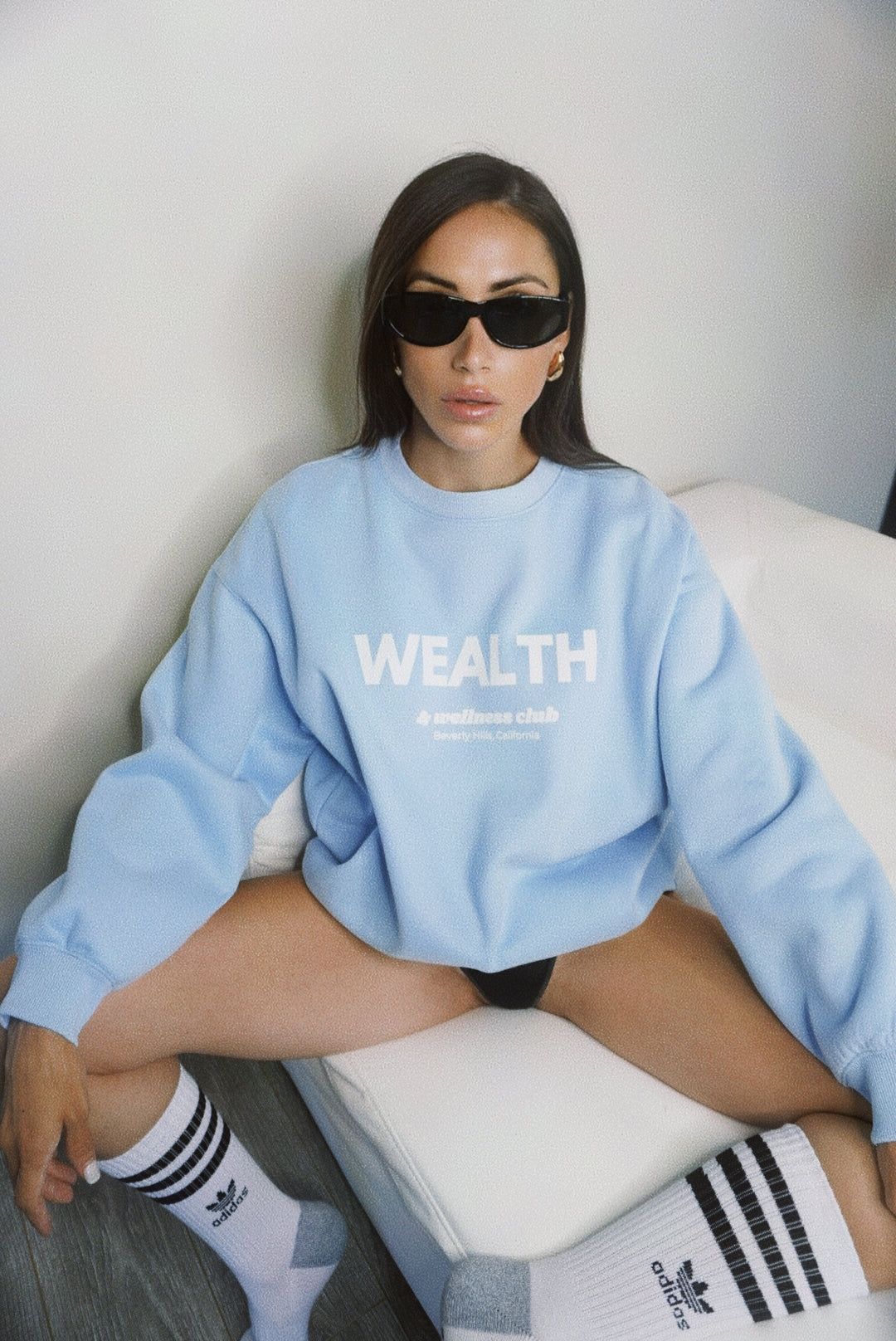 Wealth & Wellness Club Sky Blue Oversized Crewneck Sweatshirt