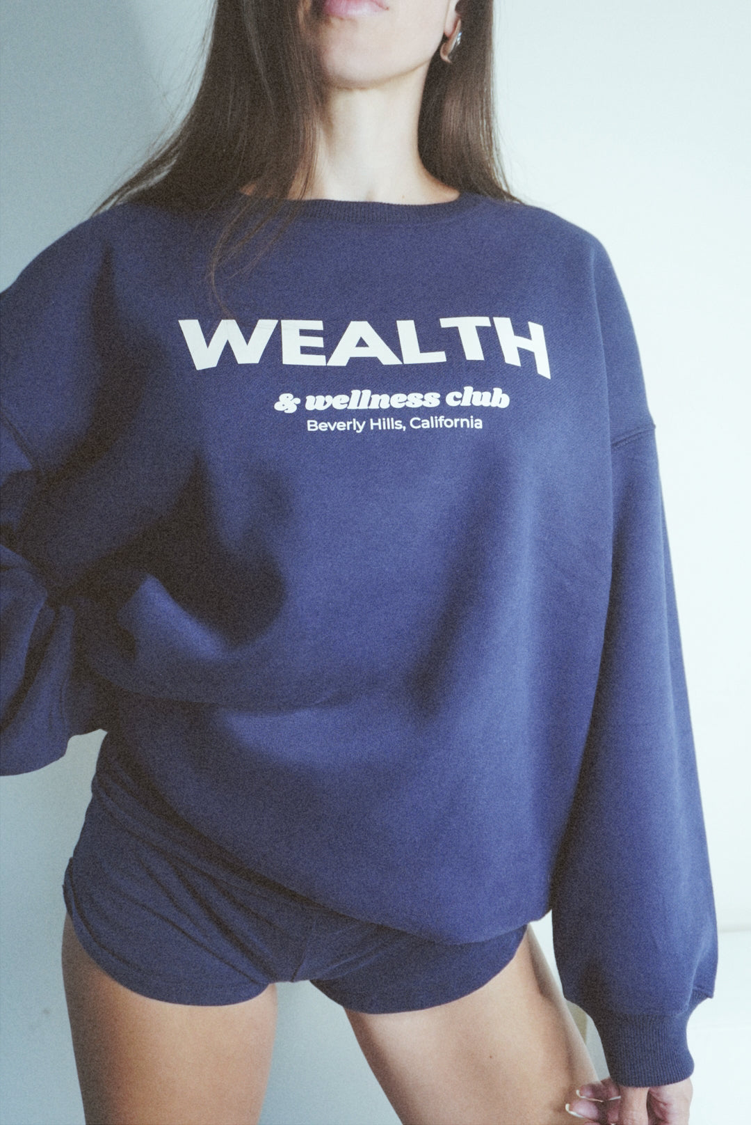 Wealth & Wellness Club Navy Blue Oversized Crewneck Sweatshirt