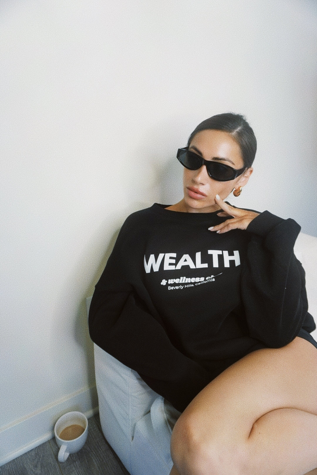 Wealth & Wellness Club Black Oversized Crewneck Sweatshirt