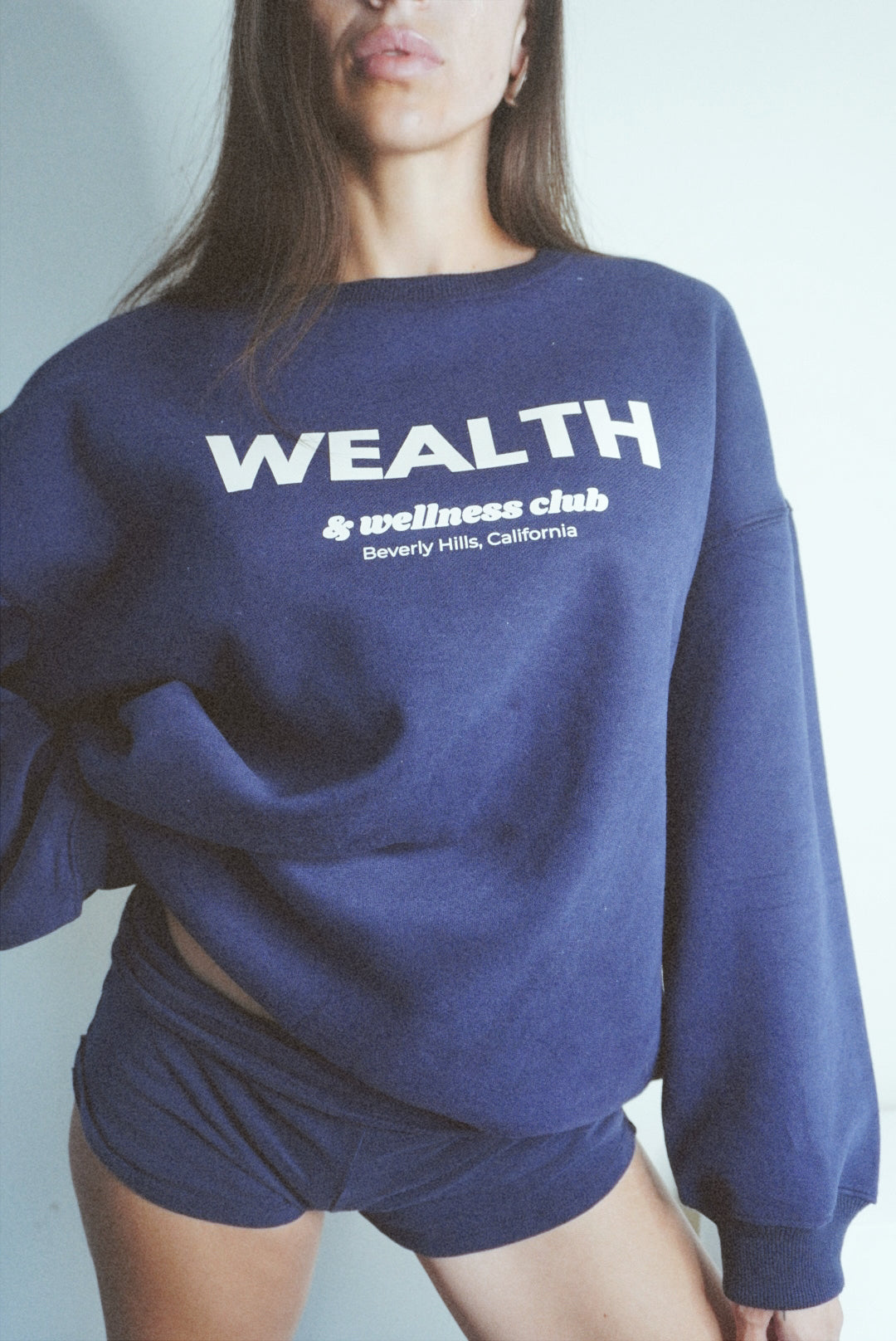 Wealth & Wellness Club Navy Blue Oversized Crewneck Sweatshirt