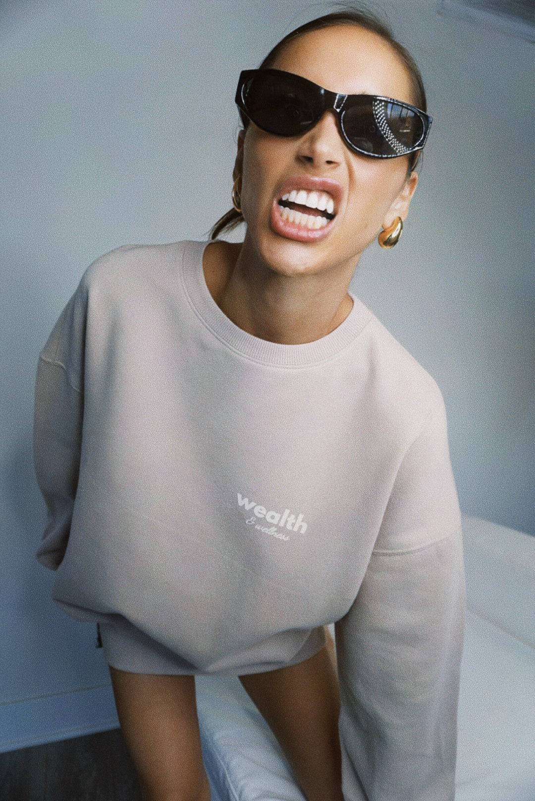 Wealth & Wellness Club Tan Oversized Crewneck Sweatshirt