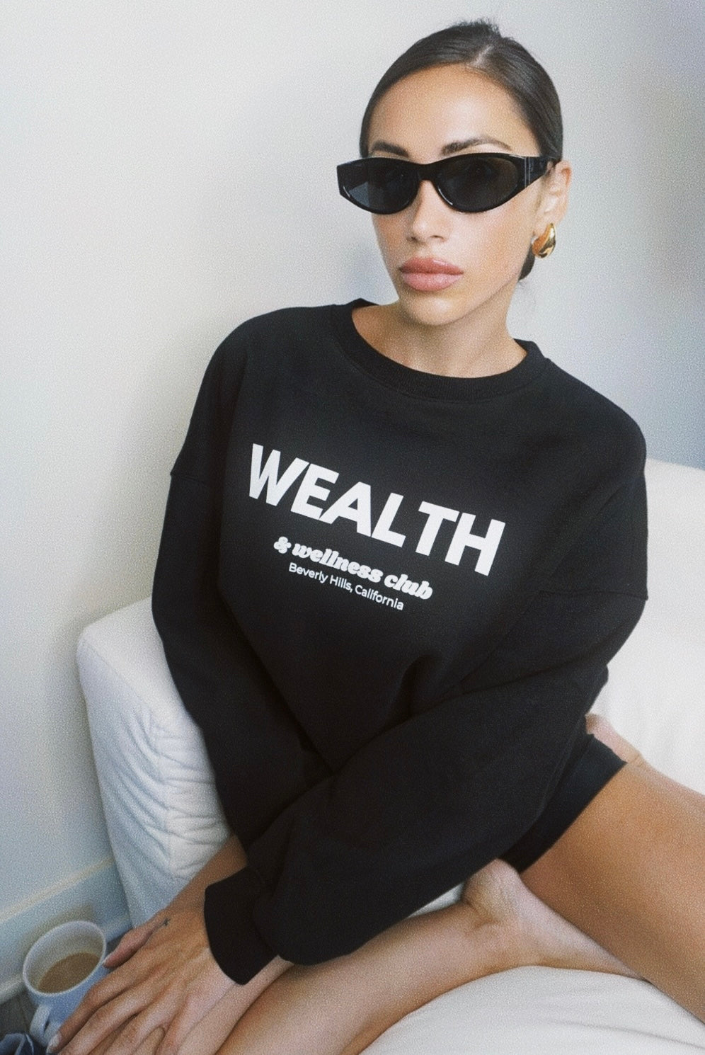 Wealth & Wellness Club Black Oversized Crewneck Sweatshirt