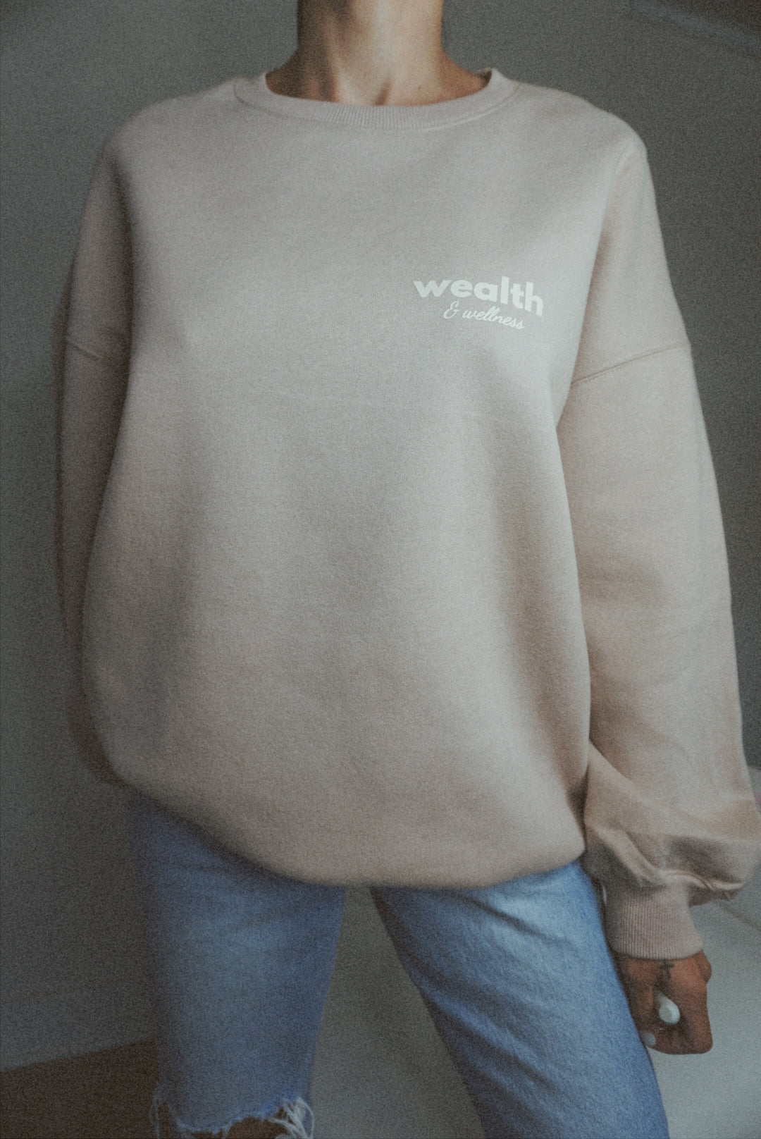 Wealth & Wellness Club Tan Oversized Crewneck Sweatshirt