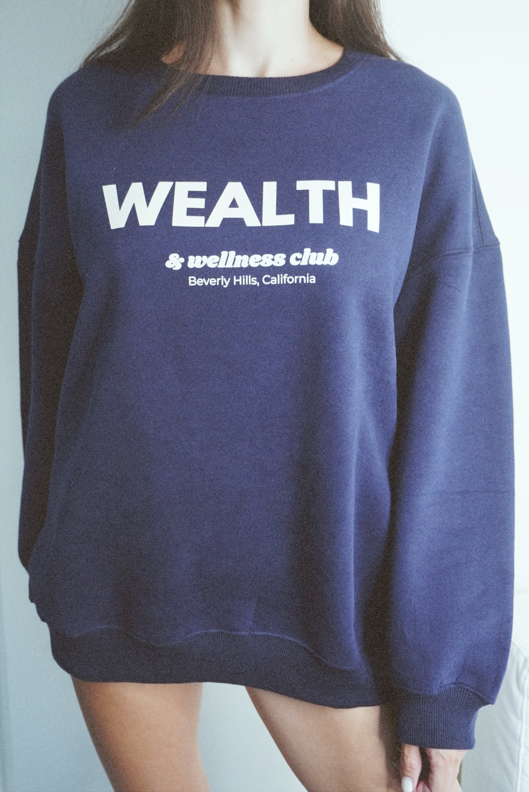Wealth & Wellness Club Navy Blue Oversized Crewneck Sweatshirt