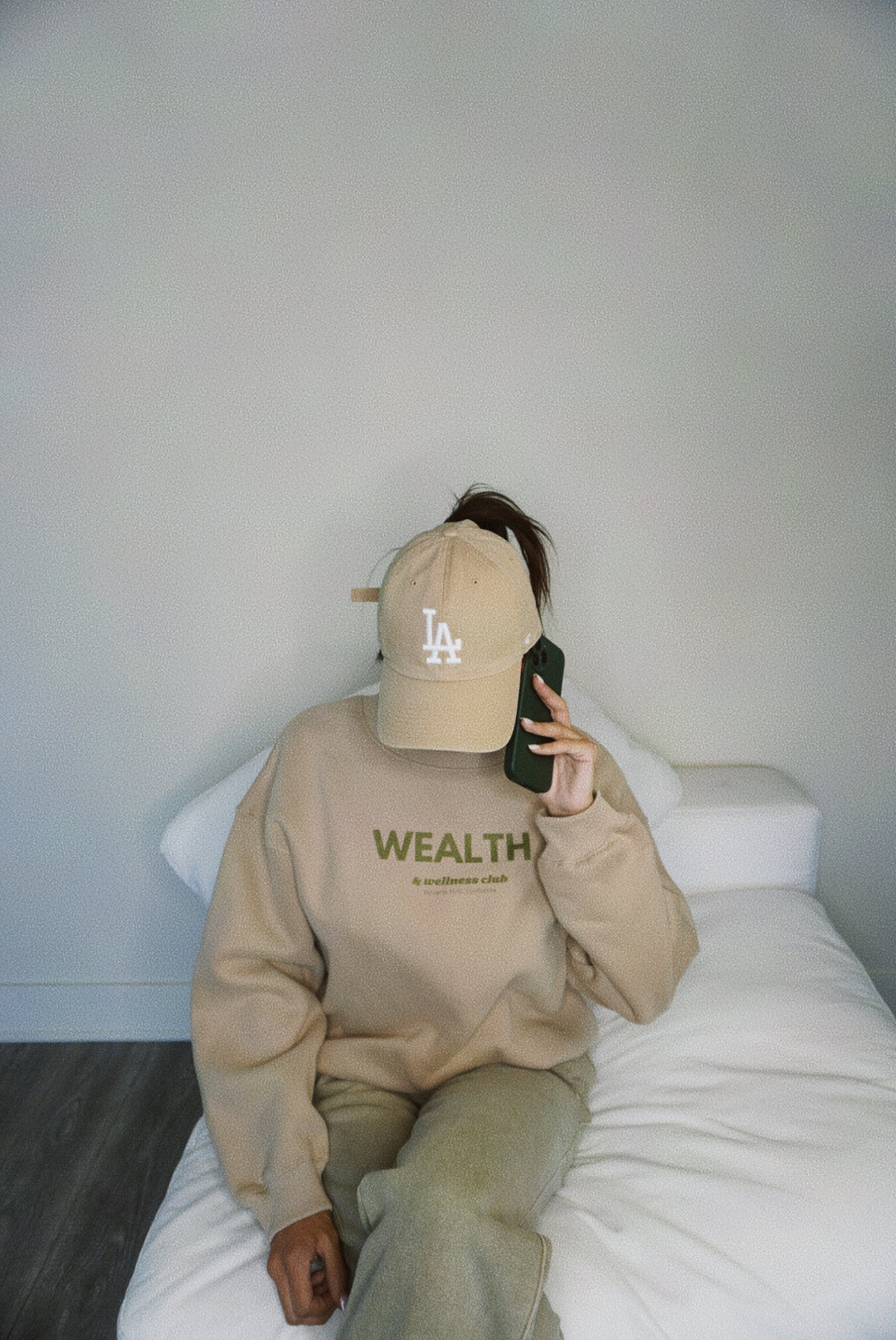 Wealth & Wellness Club Tan and Green Oversized Crewneck Sweatshirt