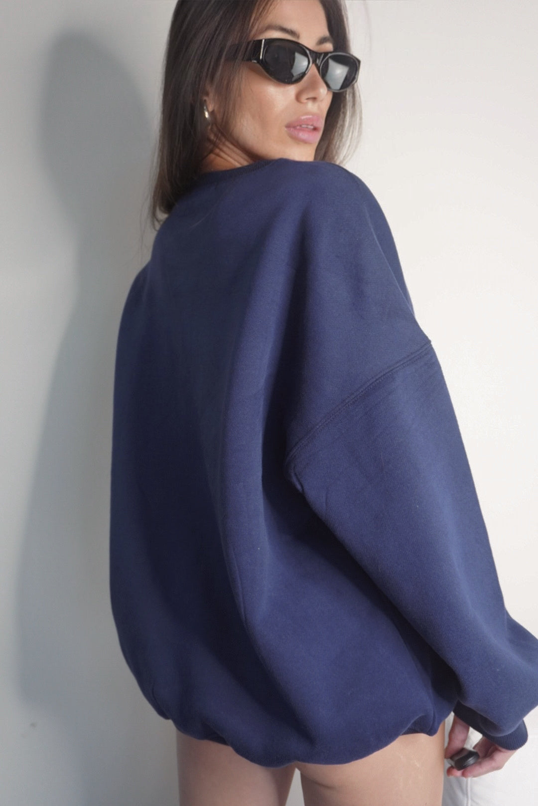 Wealth & Wellness Club Navy Blue Oversized Crewneck Sweatshirt