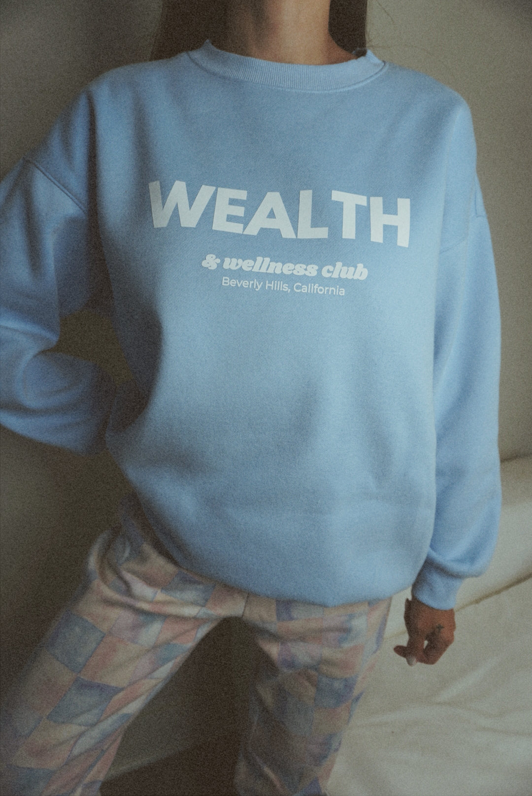 Wealth & Wellness Club Sky Blue Oversized Crewneck Sweatshirt