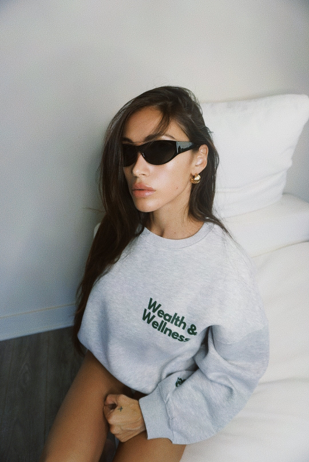 Wealth & Wellness Grey and Dark Green Oversized Crewneck Sweatshirt