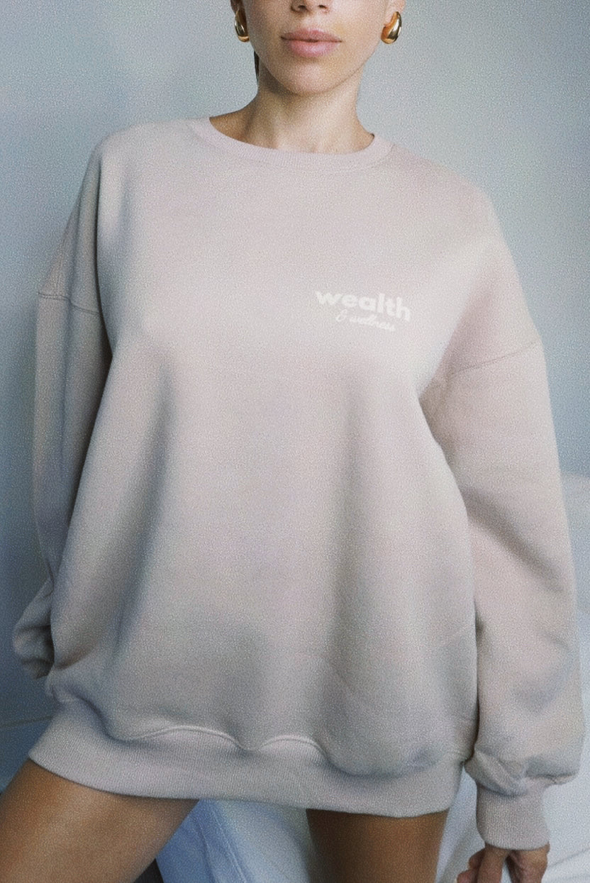 Wealth & Wellness Club Tan Oversized Crewneck Sweatshirt