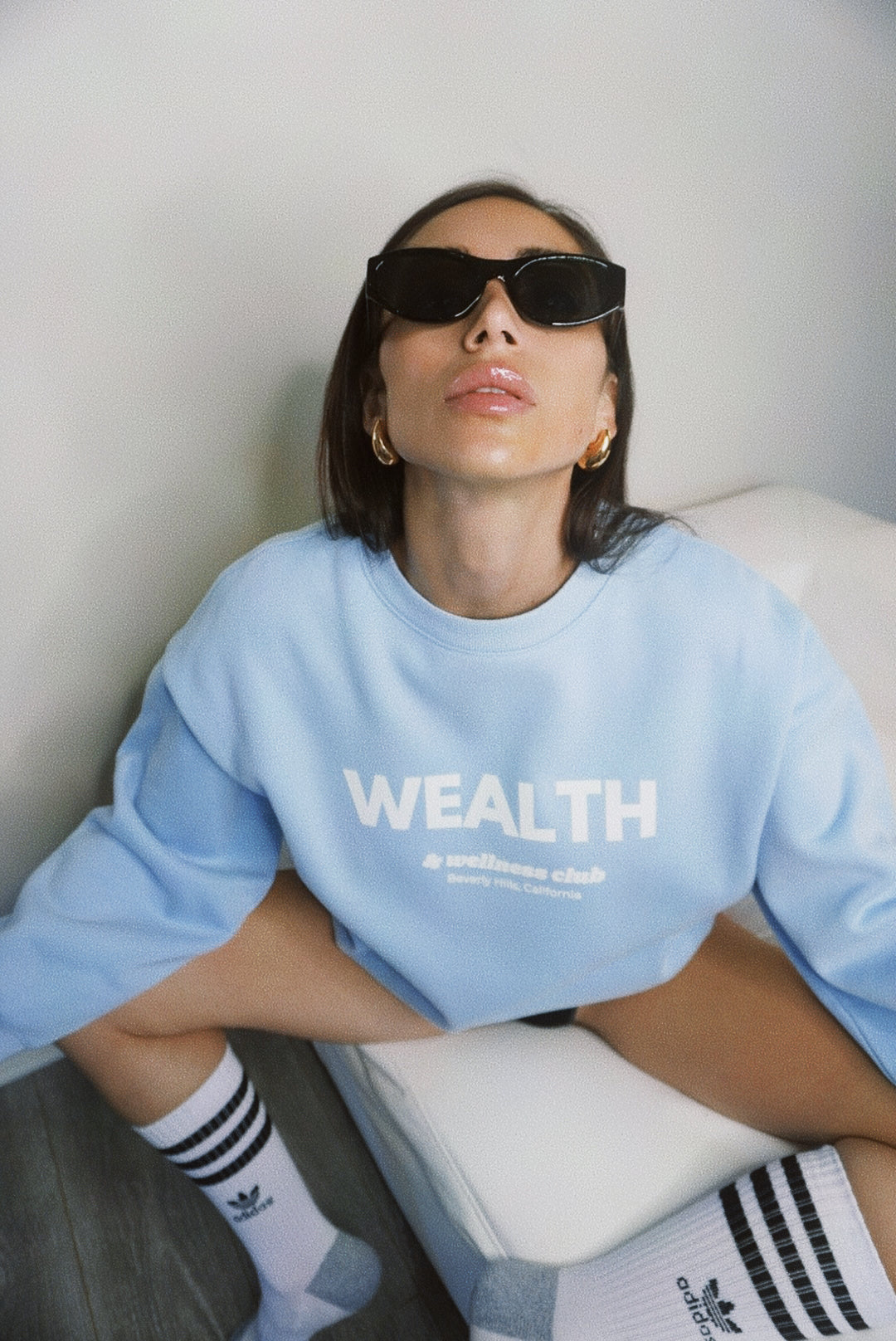 Wealth & Wellness Club Sky Blue Oversized Crewneck Sweatshirt