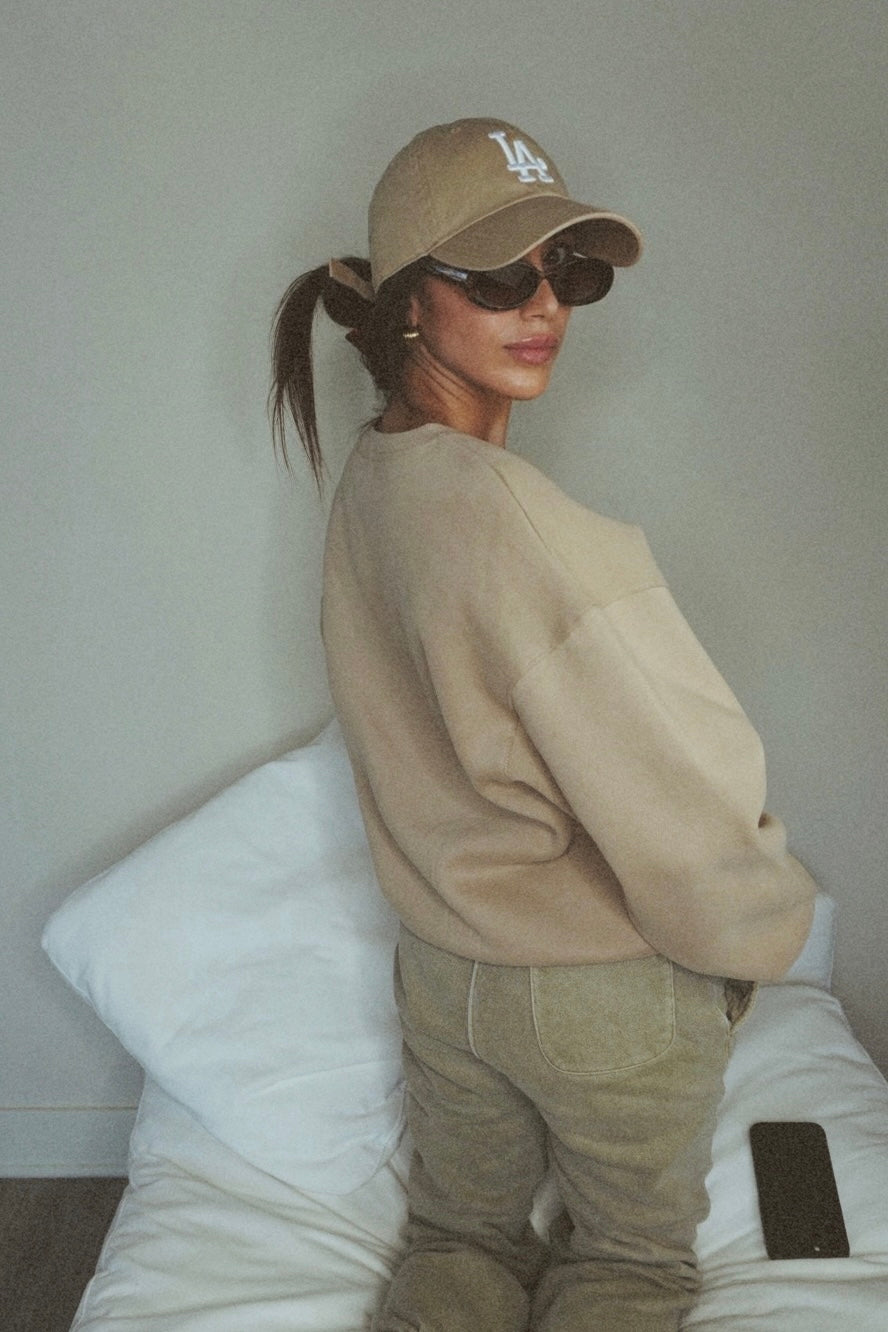 Wealth & Wellness Club Tan and Green Oversized Crewneck Sweatshirt