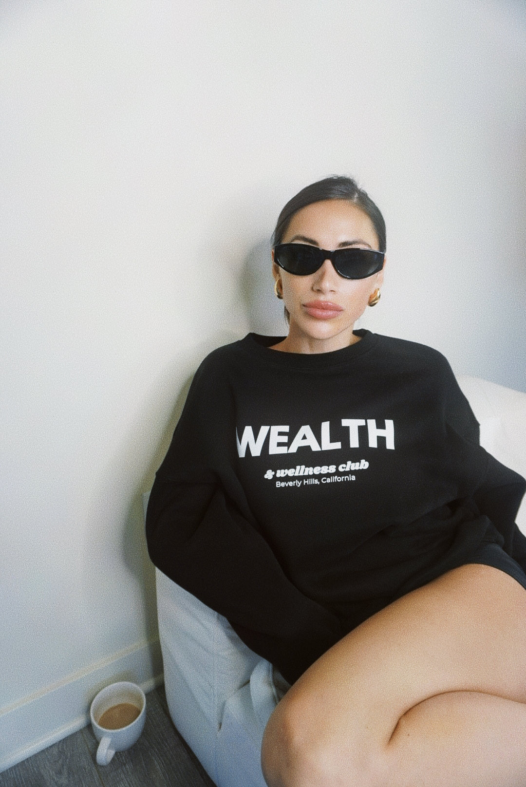 Wealth & Wellness Club Black Oversized Crewneck Sweatshirt