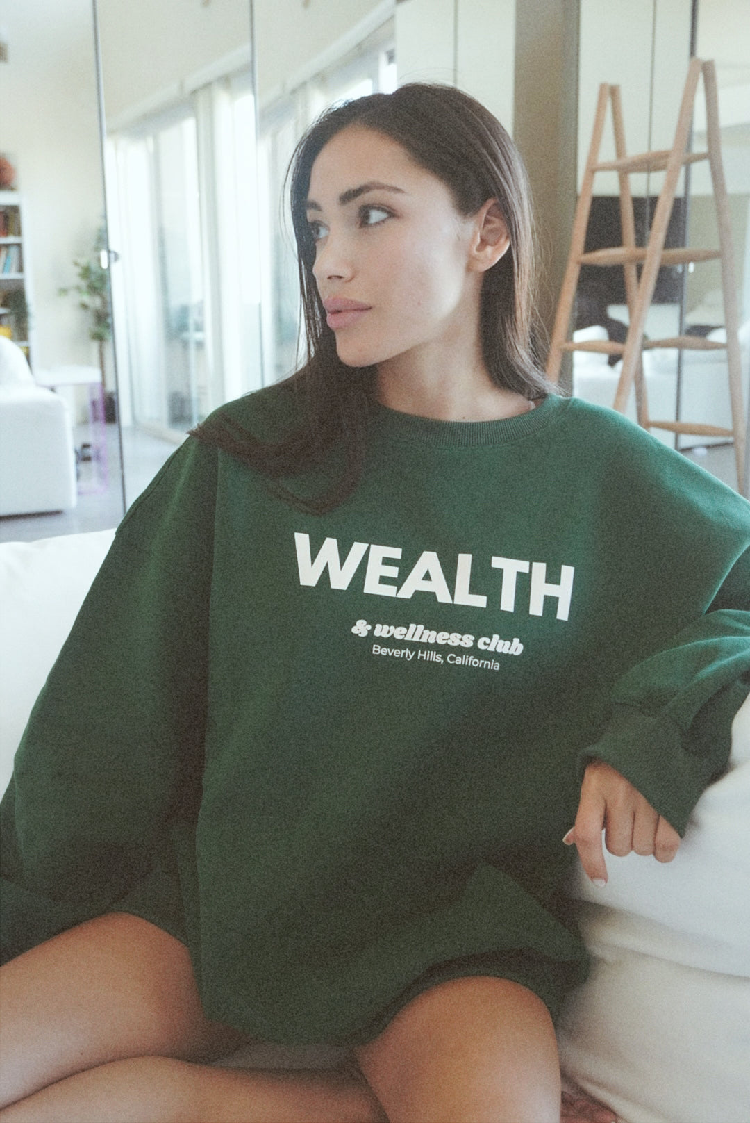 Wealth & Wellness Club Dark Green Oversized Crewneck Sweatshirt