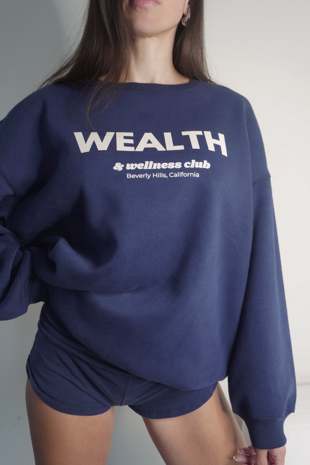Wealth & Wellness Club Navy Blue Oversized Crewneck Sweatshirt
