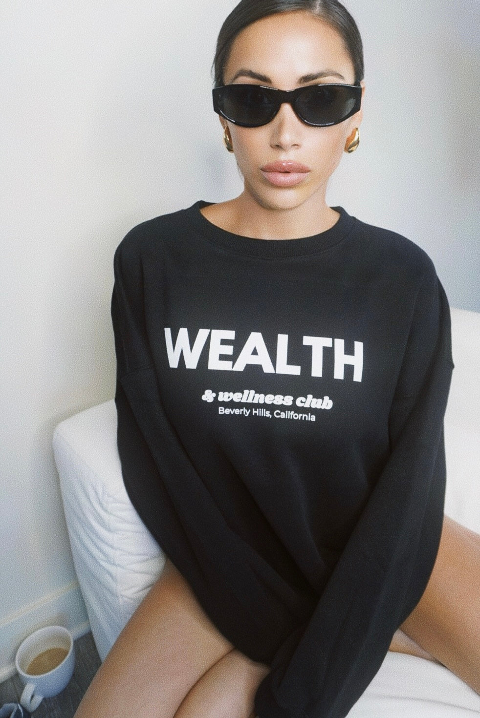 Wealth & Wellness Club Black Oversized Crewneck Sweatshirt