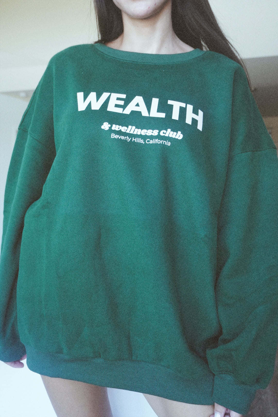 Wealth & Wellness Club Dark Green Oversized Crewneck Sweatshirt
