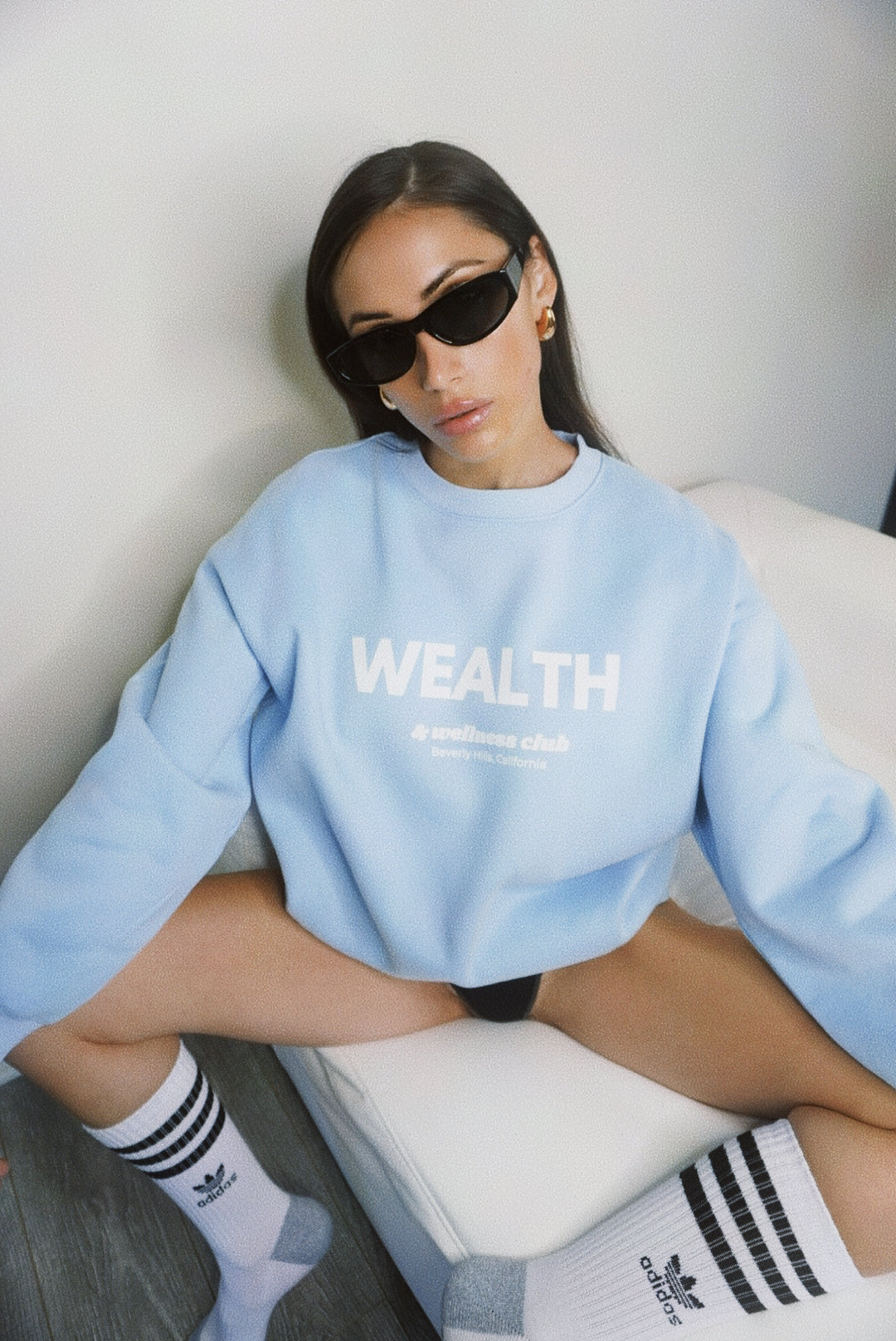 Wealth & Wellness Club Sky Blue Oversized Crewneck Sweatshirt