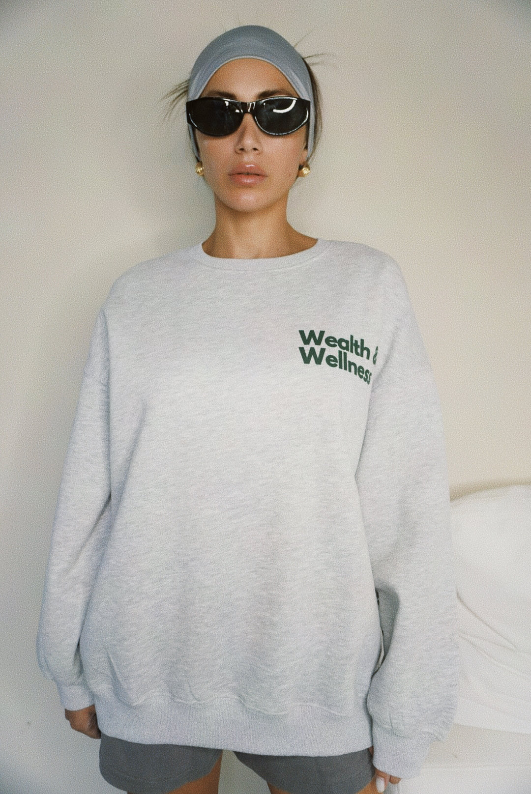 Wealth & Wellness Grey and Dark Green Oversized Crewneck Sweatshirt