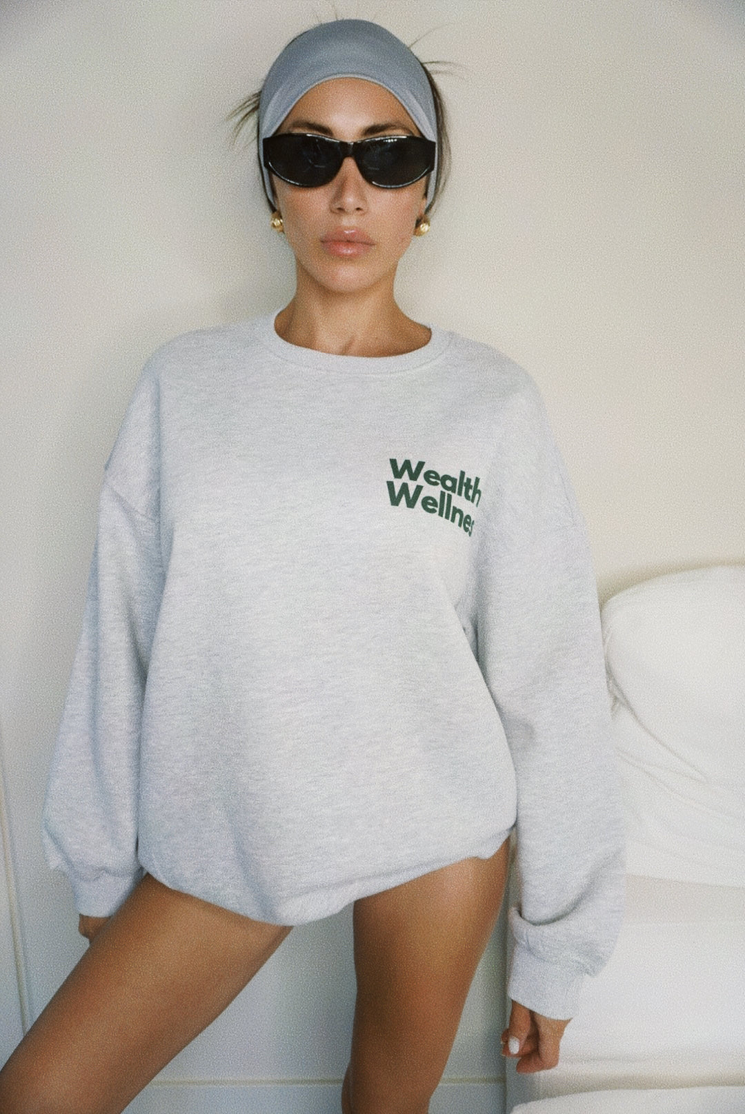 Wealth & Wellness Grey and Dark Green Oversized Crewneck Sweatshirt