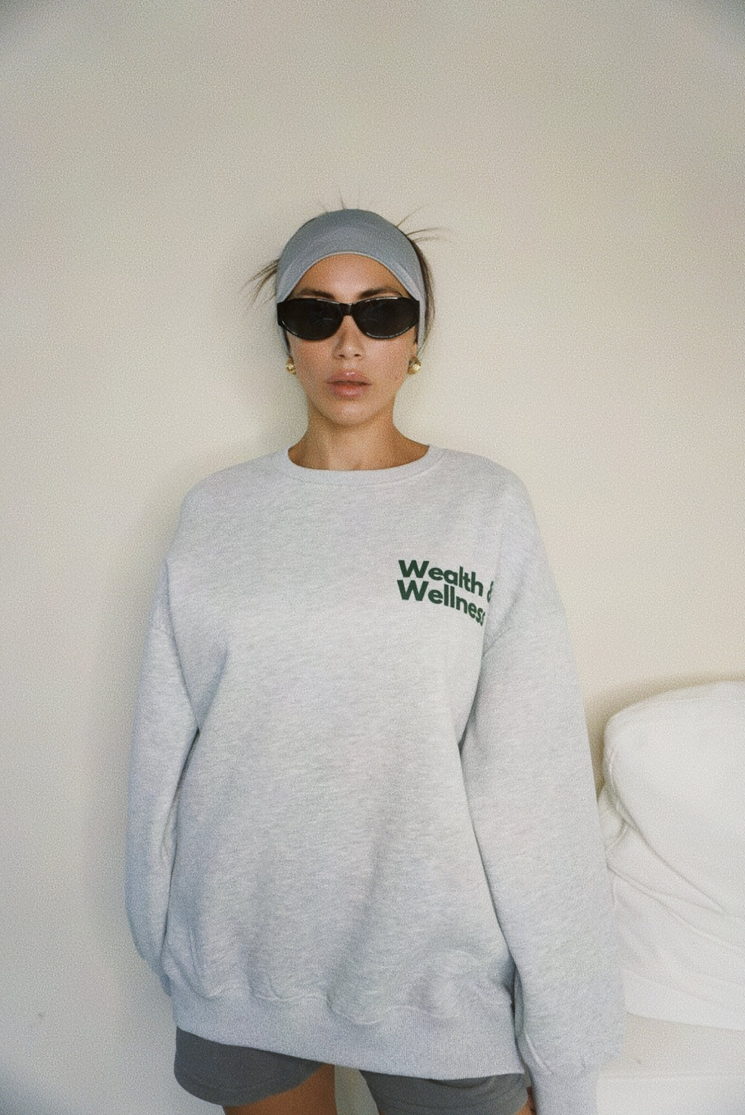 Wealth & Wellness Grey and Dark Green Oversized Crewneck Sweatshirt