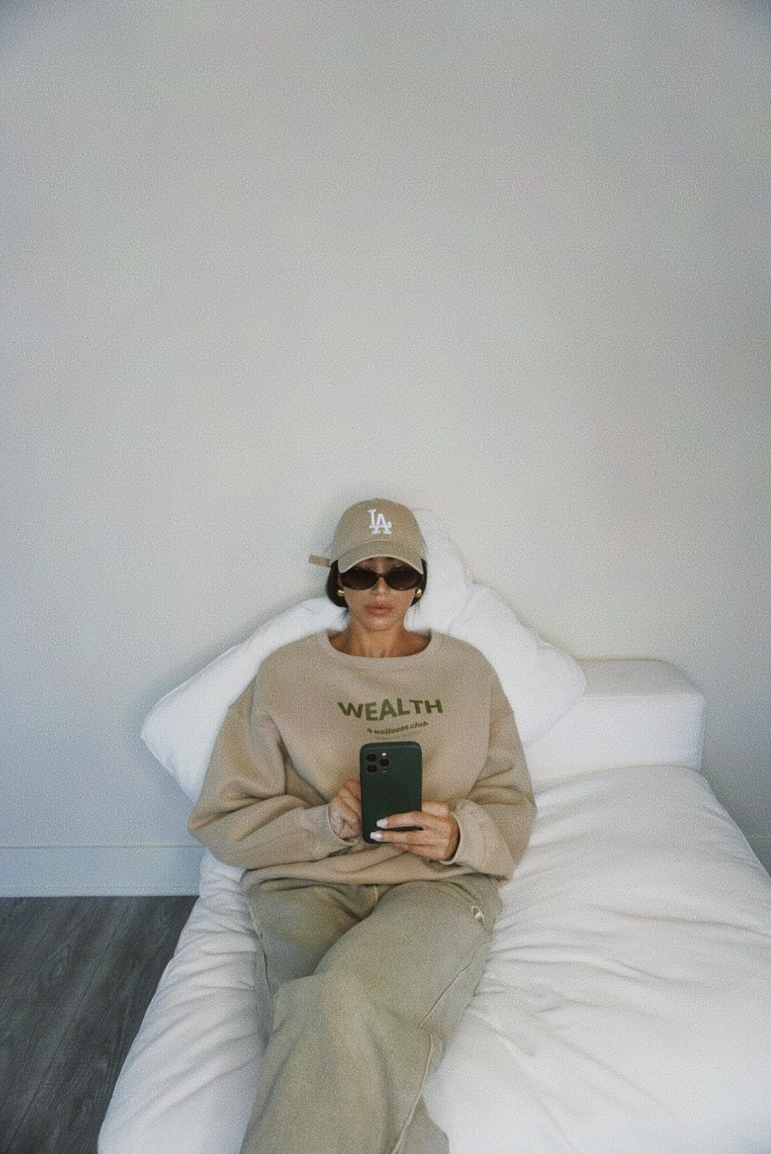 Wealth & Wellness Club Tan and Green Oversized Crewneck Sweatshirt